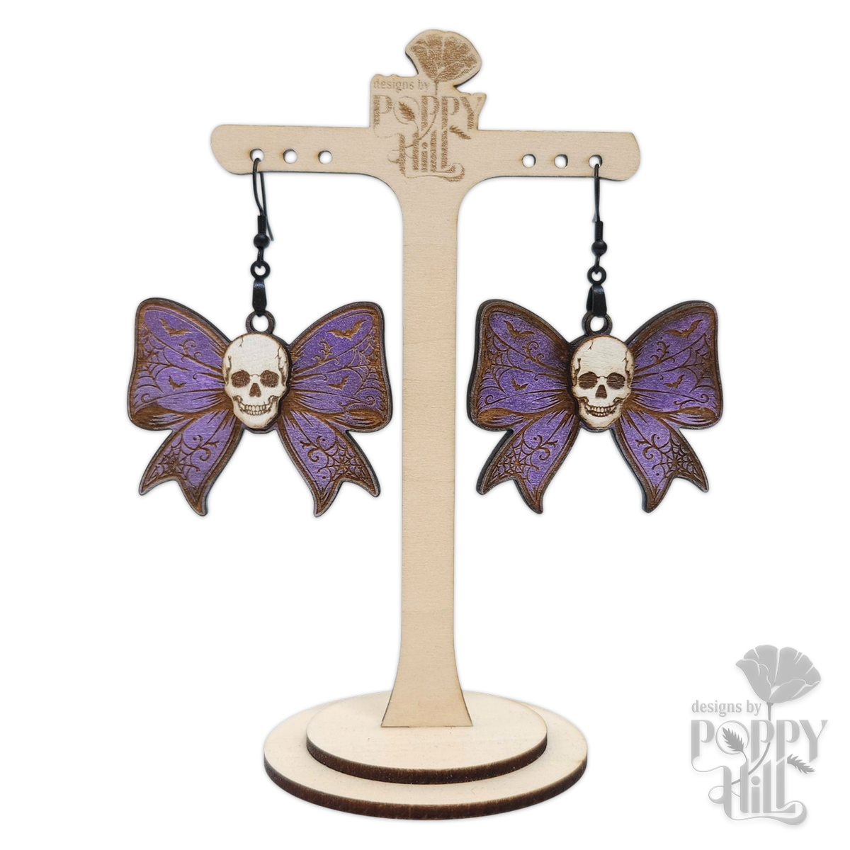 Rustic Halloween Skull Bow Earrings
