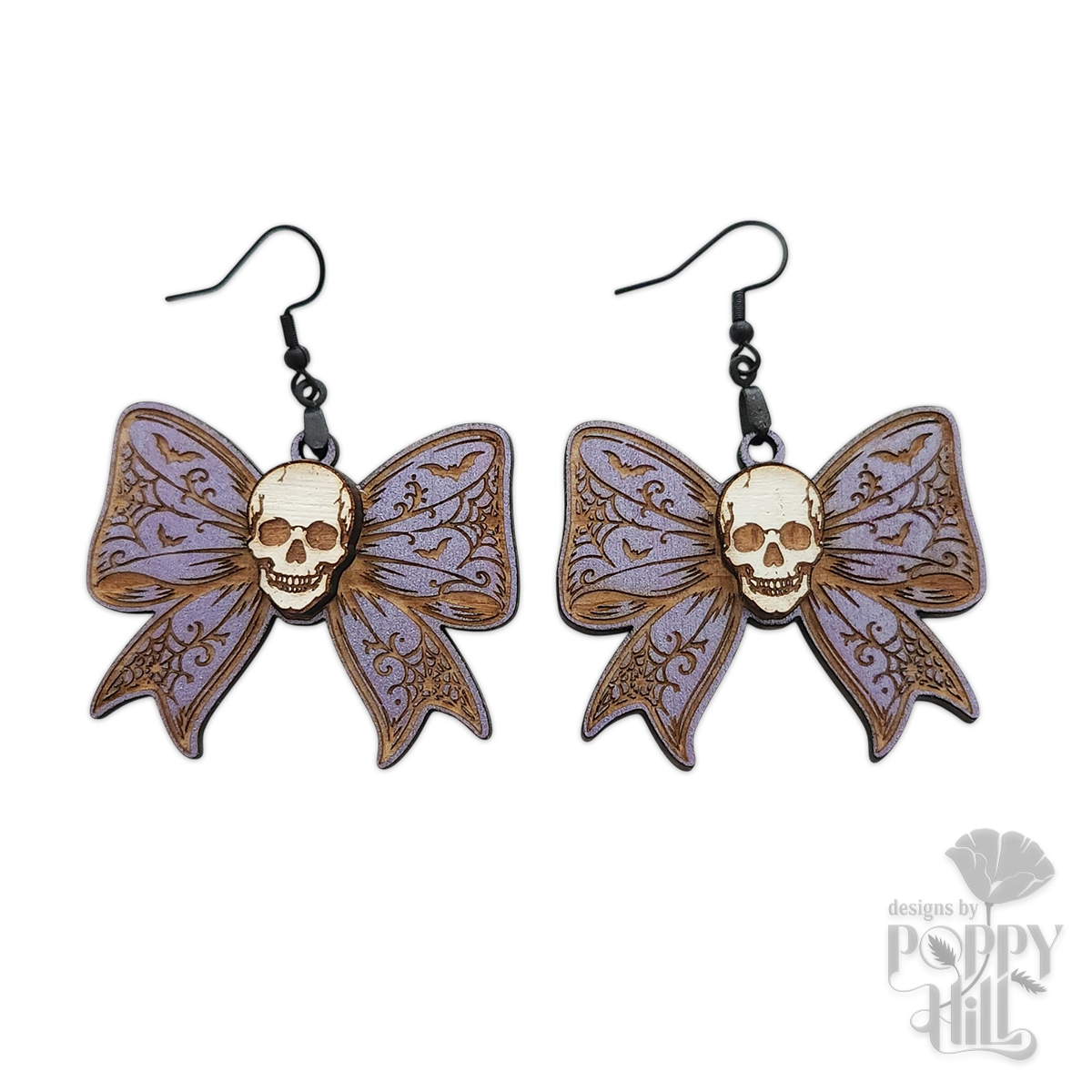 Rustic Halloween Skull Bow Earrings
