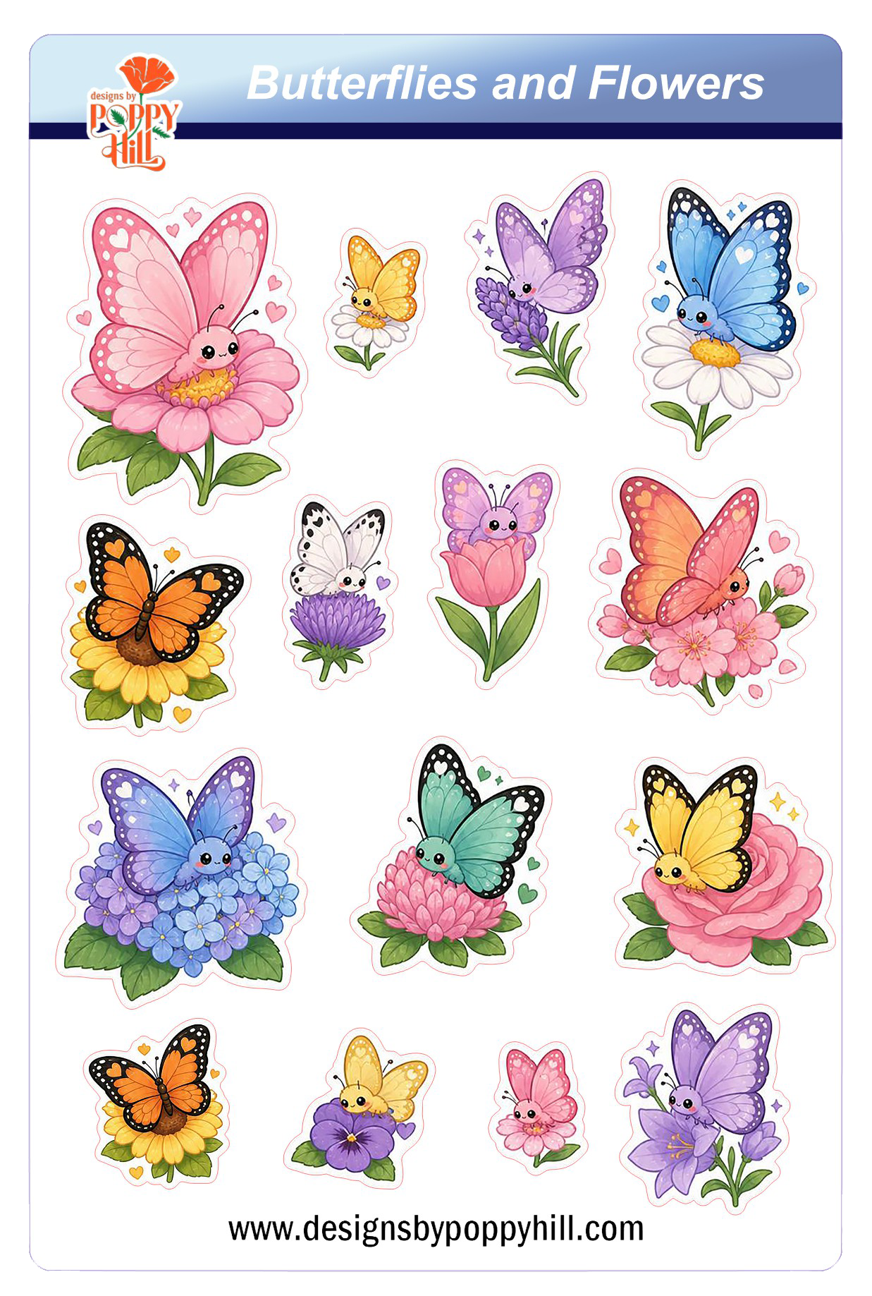 Sticker Sheet - Butterflies on Flowers