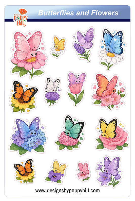 Sticker Sheet - Butterflies on Flowers