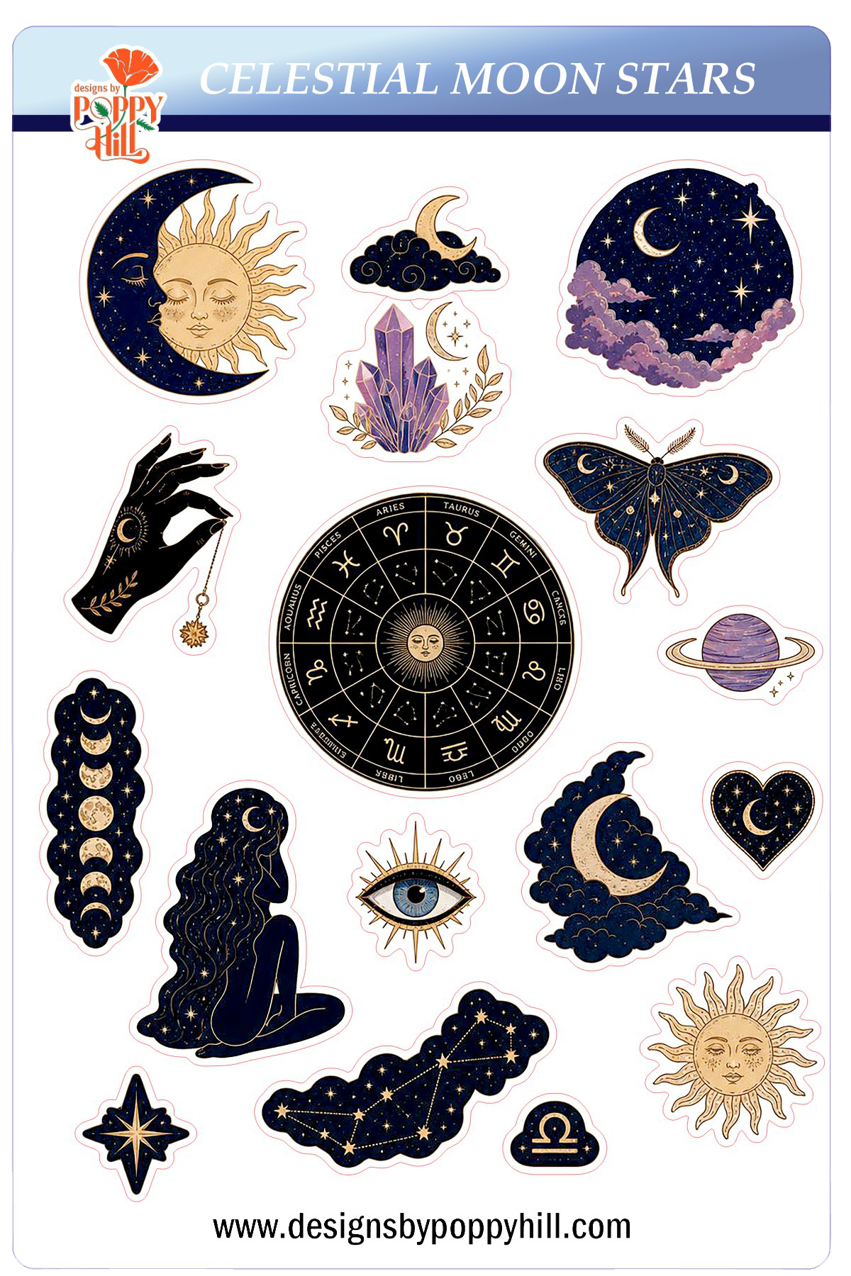 Sticker Sheet - Celestial Moon and Stars