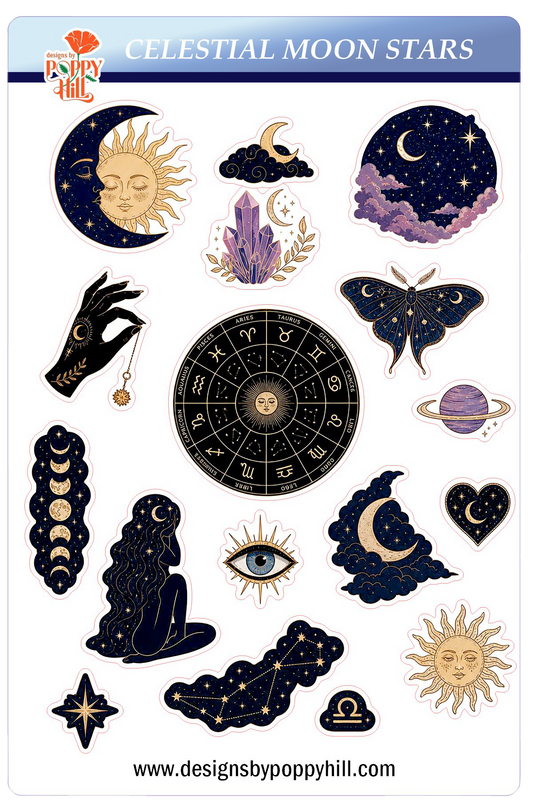 Sticker Sheet - Celestial Moon and Stars