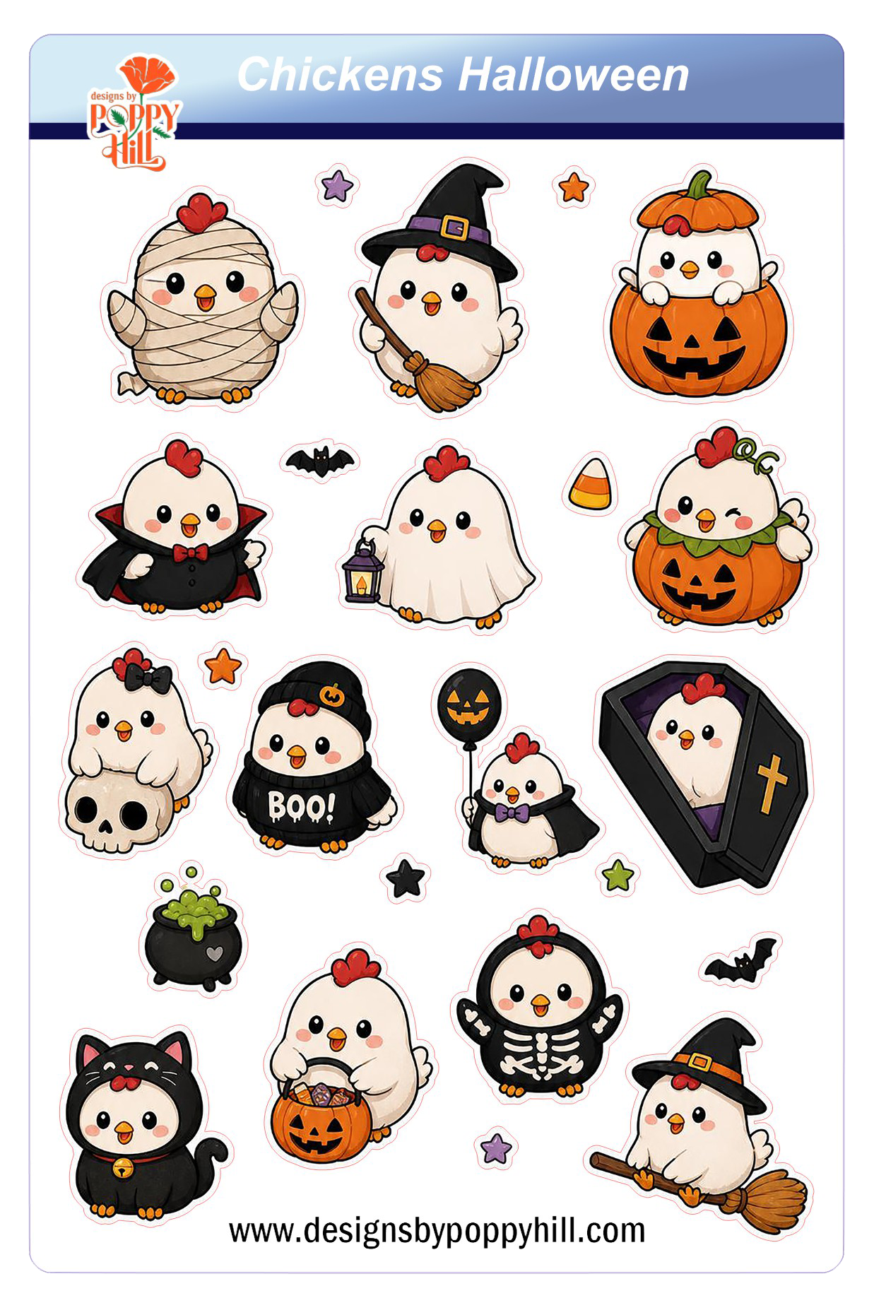 Sticker Sheet - Chickens Halloween