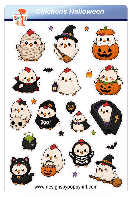 Sticker Sheet - Chickens Halloween