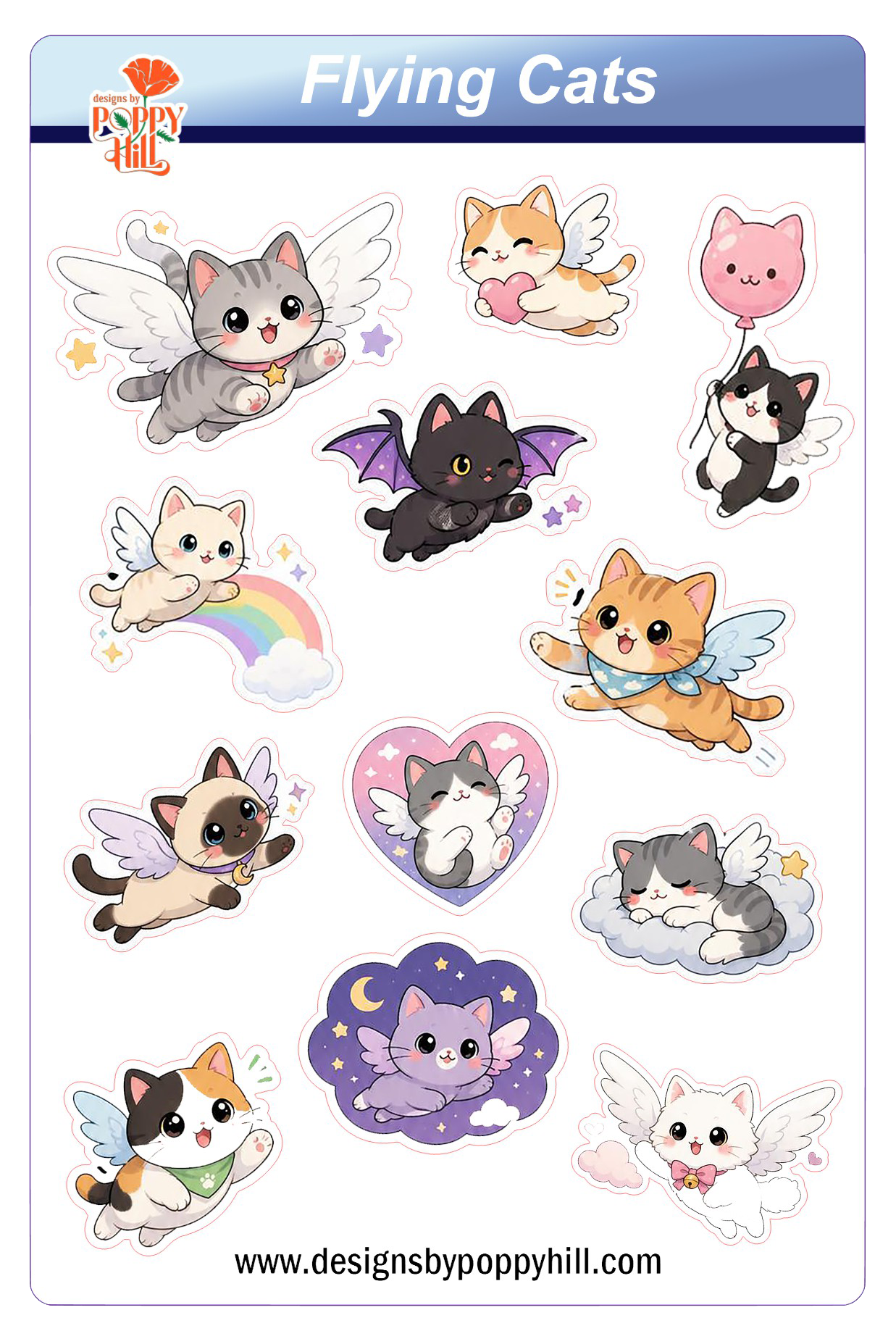 Sticker Sheet - Flying Cats
