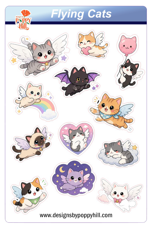 Sticker Sheet - Flying Cats