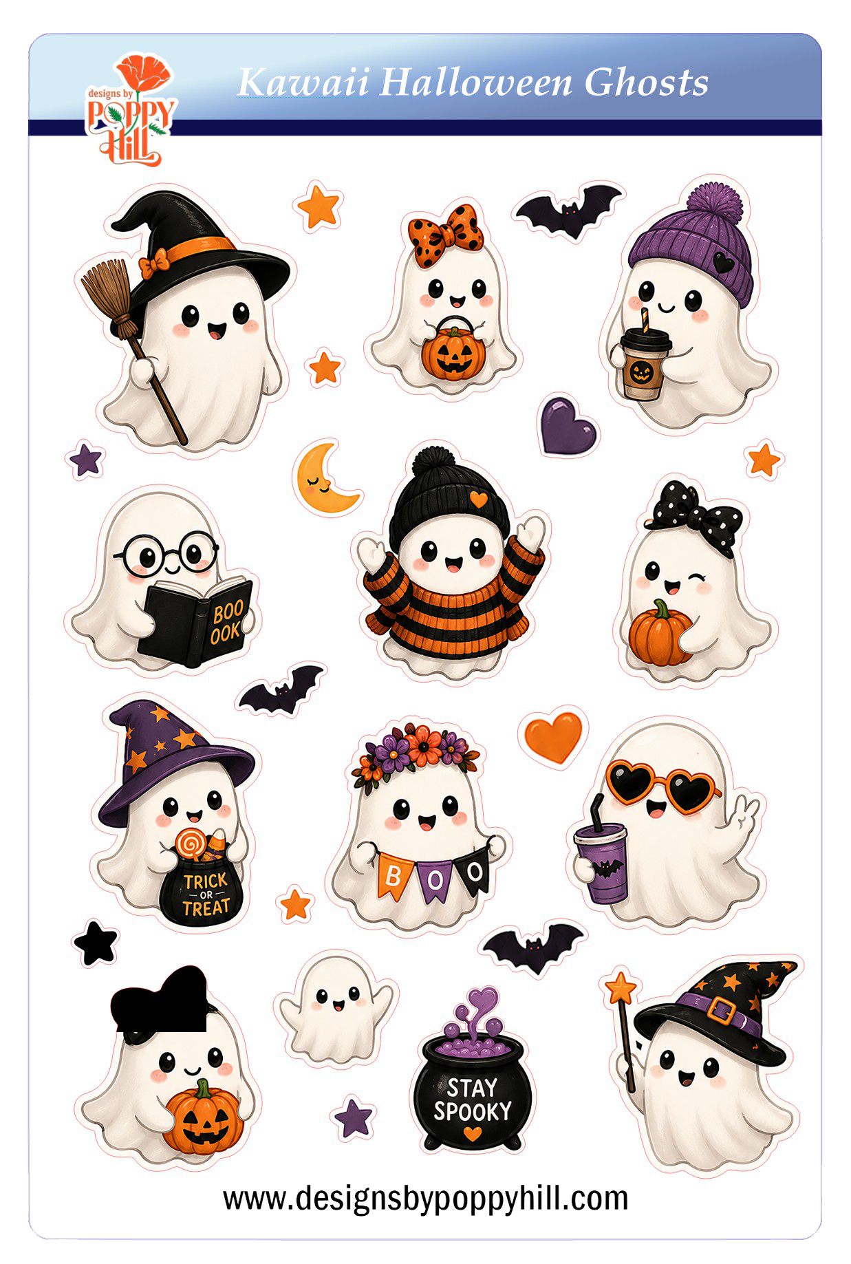 Sticker Sheet - Kawaii Halloween Ghosts