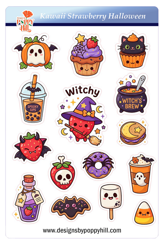 Sticker Sheet - Kawaii Halloween Strawberry Treats