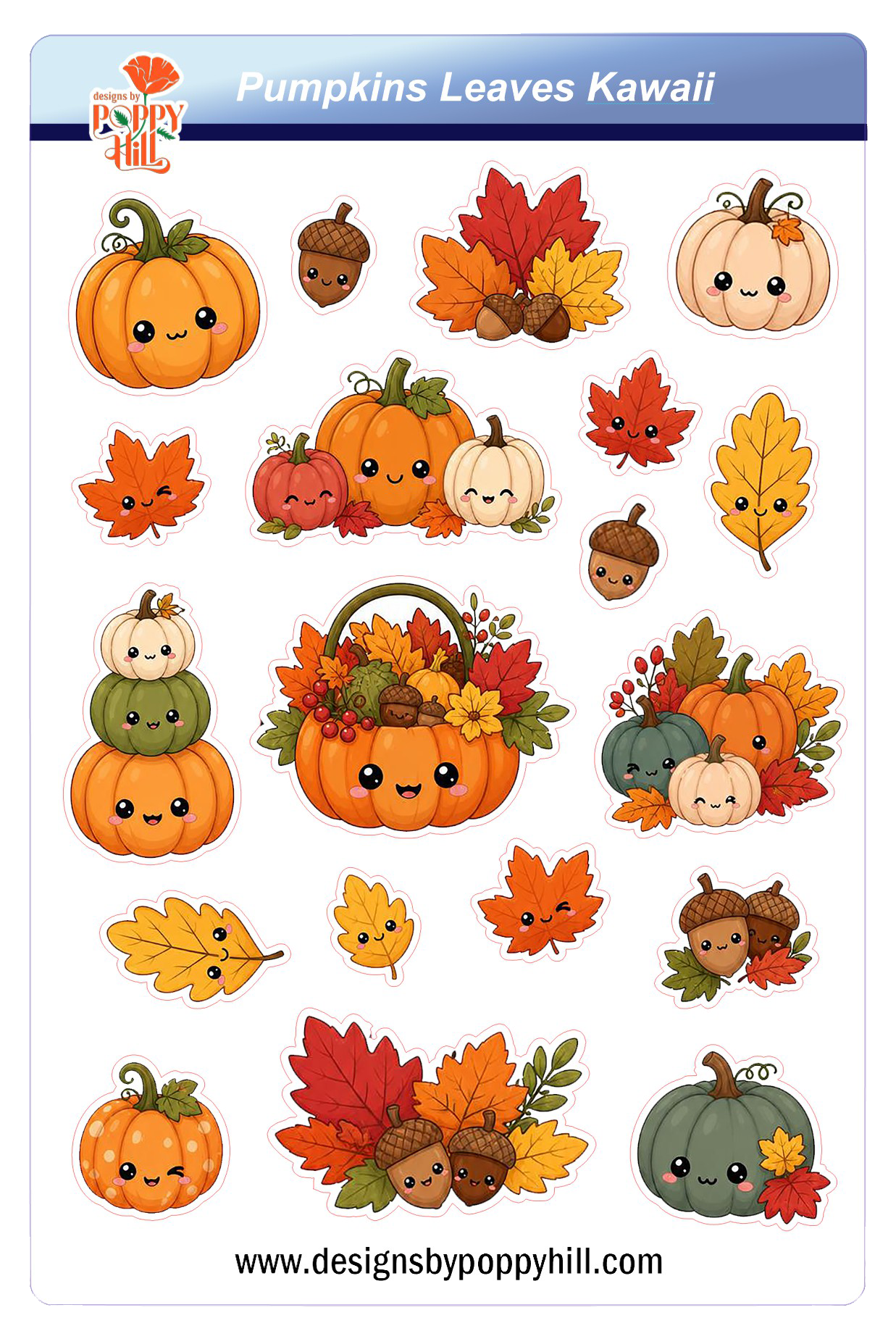 Sticker Sheet - Pumpkin Leaves Kawaii