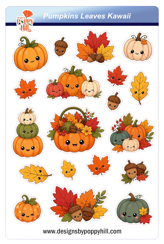 Sticker Sheet - Pumpkin Leaves Kawaii