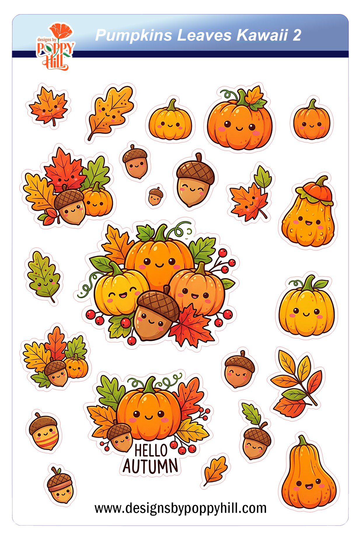 Sticker Sheet - Pumpkin Leaves Kawaii 2