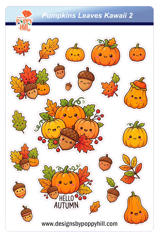 Sticker Sheet - Pumpkin Leaves Kawaii 2