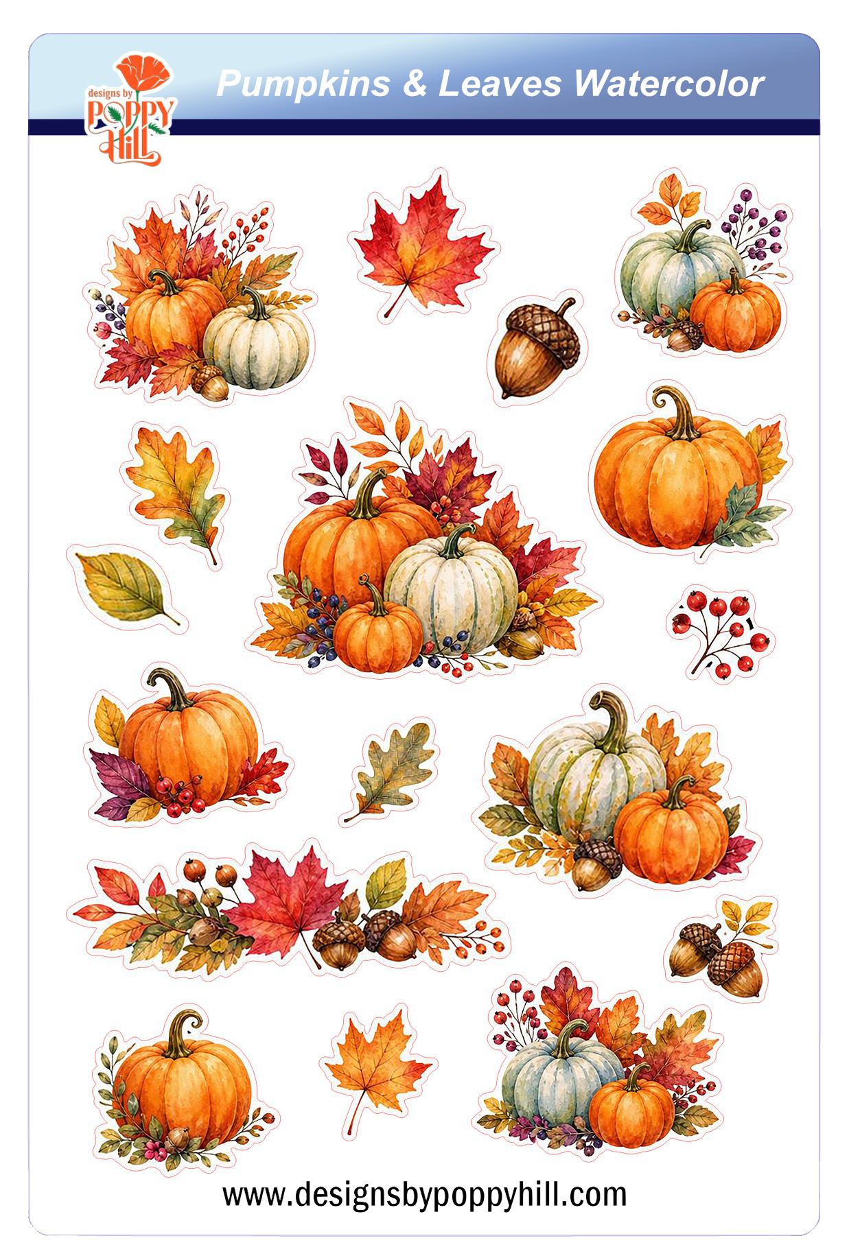 Sticker Sheet - Pumpkin Leaves Watercolor