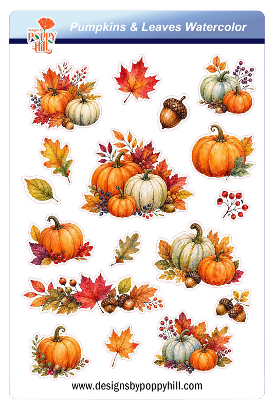 Sticker Sheet - Pumpkin Leaves Watercolor