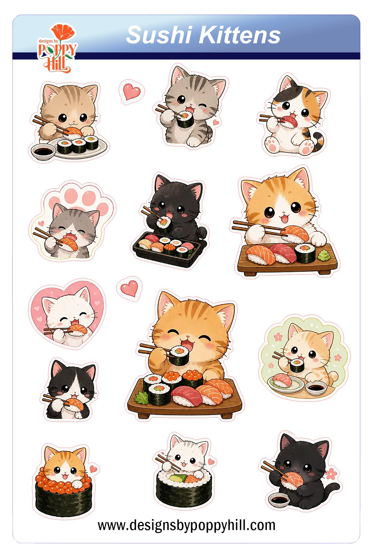 Sticker Sheet - Sushi Kittens