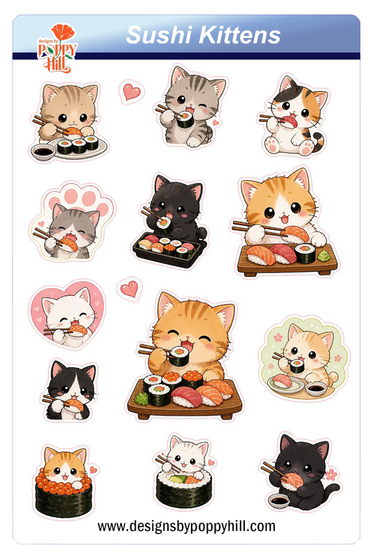 Sticker Sheet - Sushi Kittens