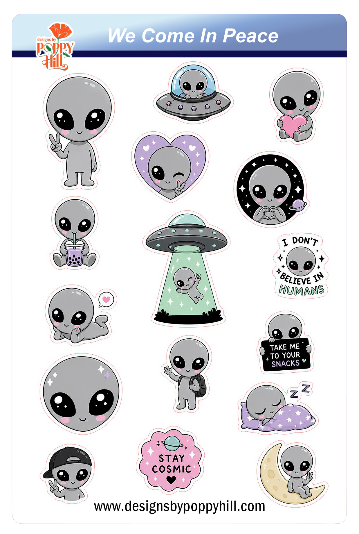 Sticker Sheet - We Come in Peace