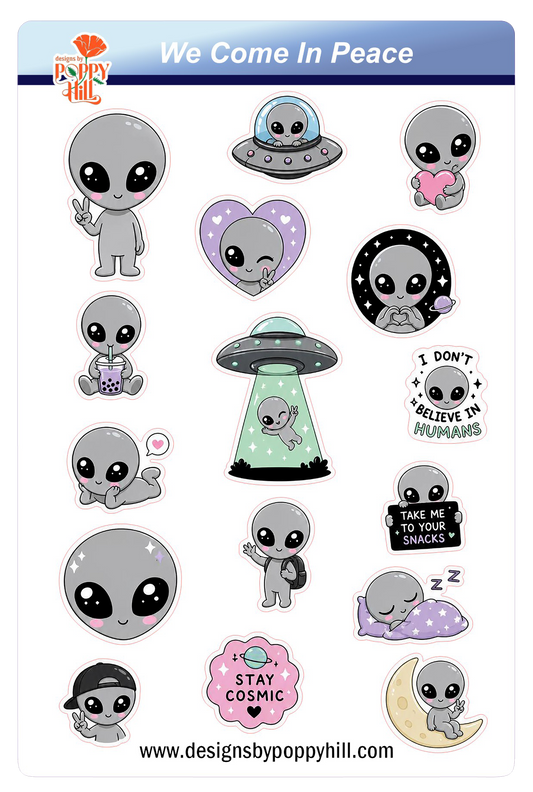 Sticker Sheet - We Come in Peace