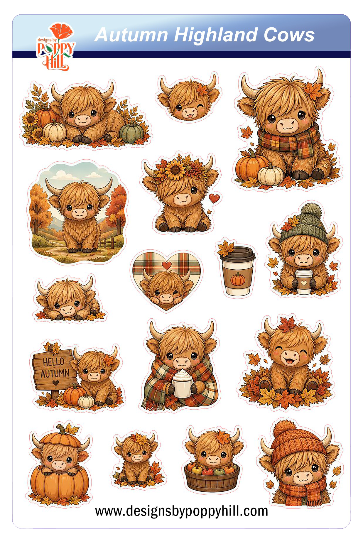 Sticker Sheet - Autumn Highland Cow