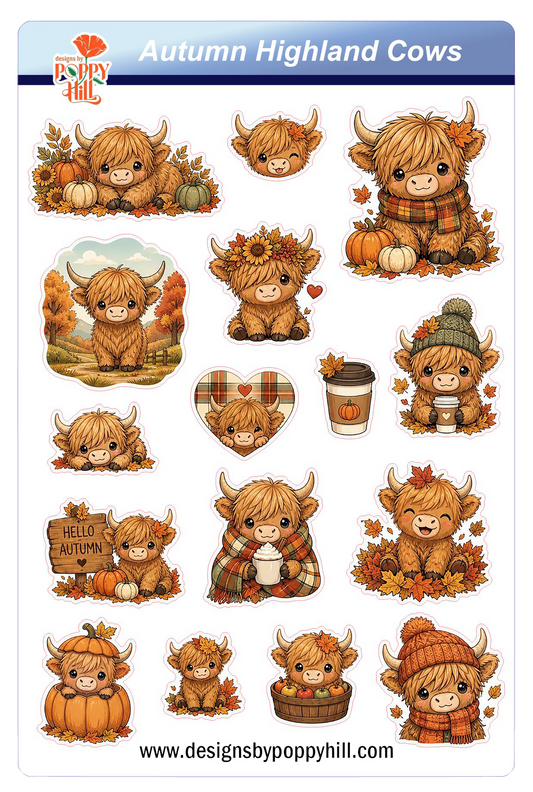 Sticker Sheet - Autumn Highland Cow