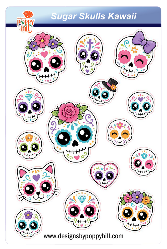 Sticker Sheet - Sugar Skulls Kawaii Style