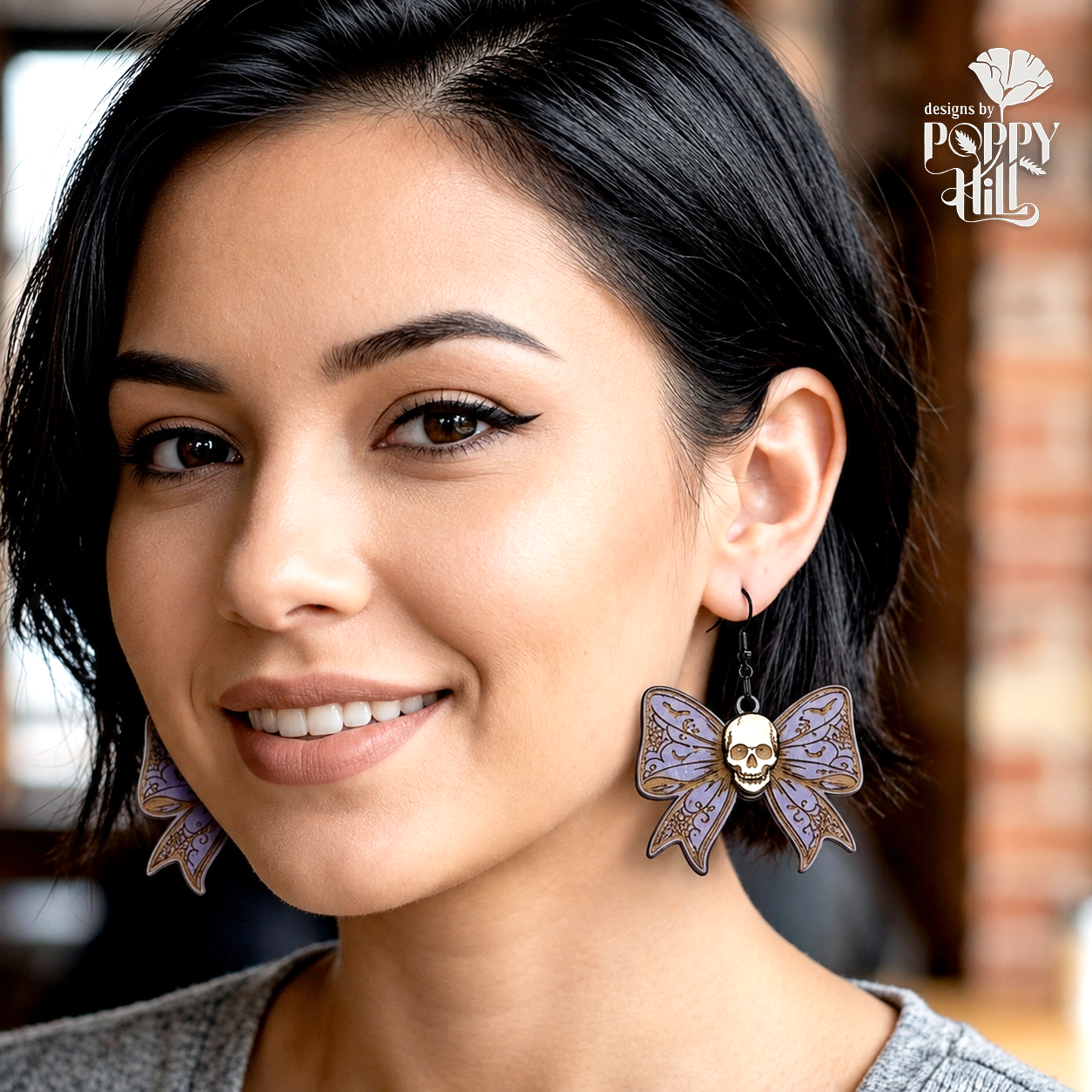 Rustic Halloween Skull Bow Earrings