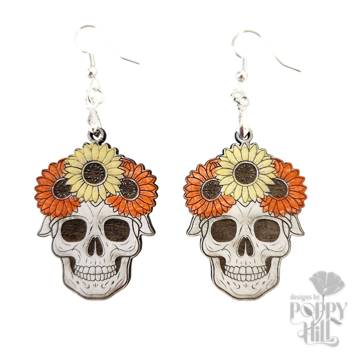 Skull with Sunflower Earrings