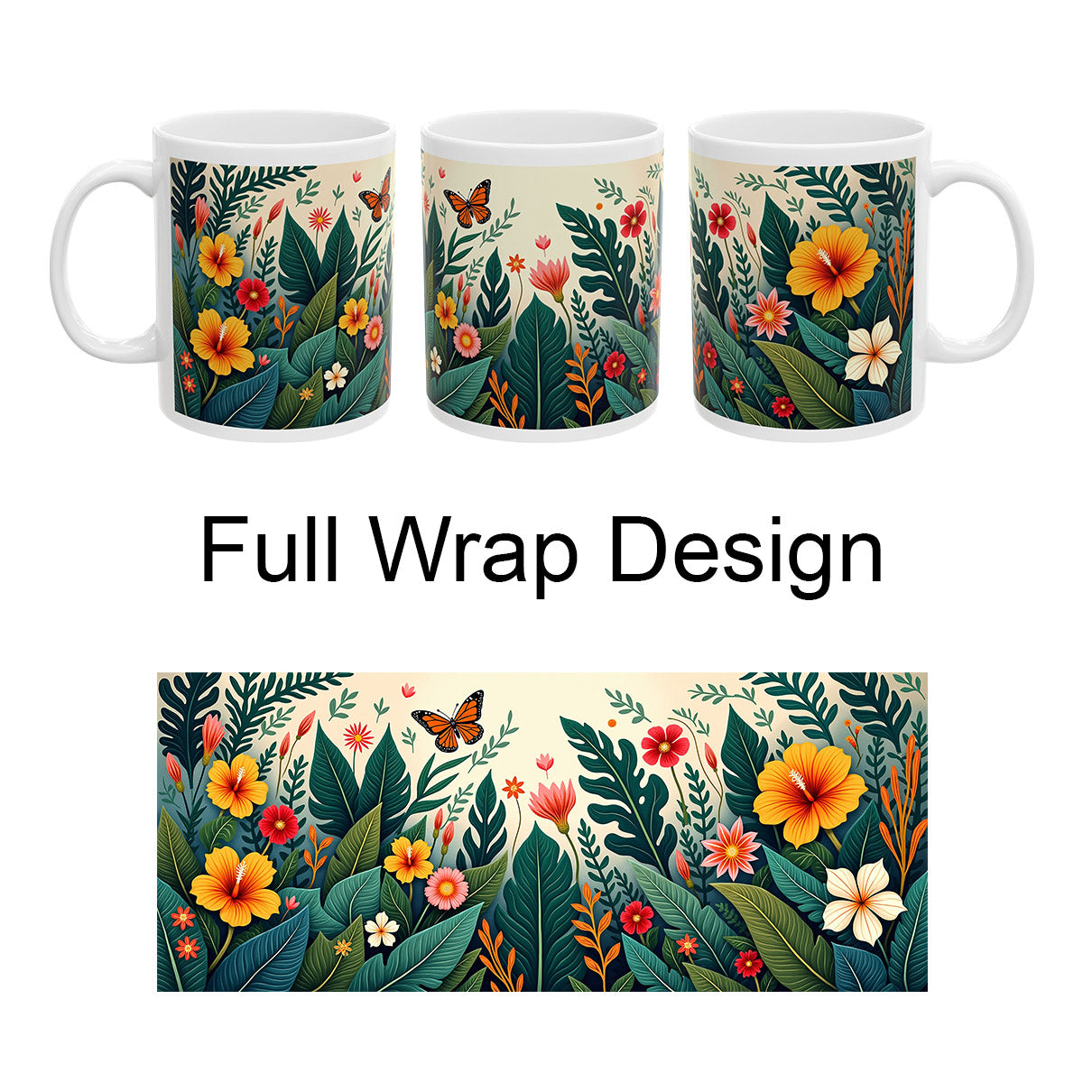 Tropical Floral Mug 3 - Hibiscus, Butterfly and Foliage