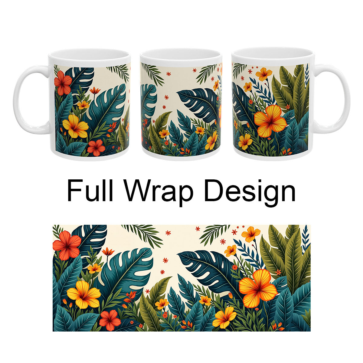 Tropical Floral Mug 4 - Hibiscus and Foliage